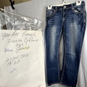 SKU 2034 Denim Couture Women Blue Jeans Size 7 Embellished Pockets